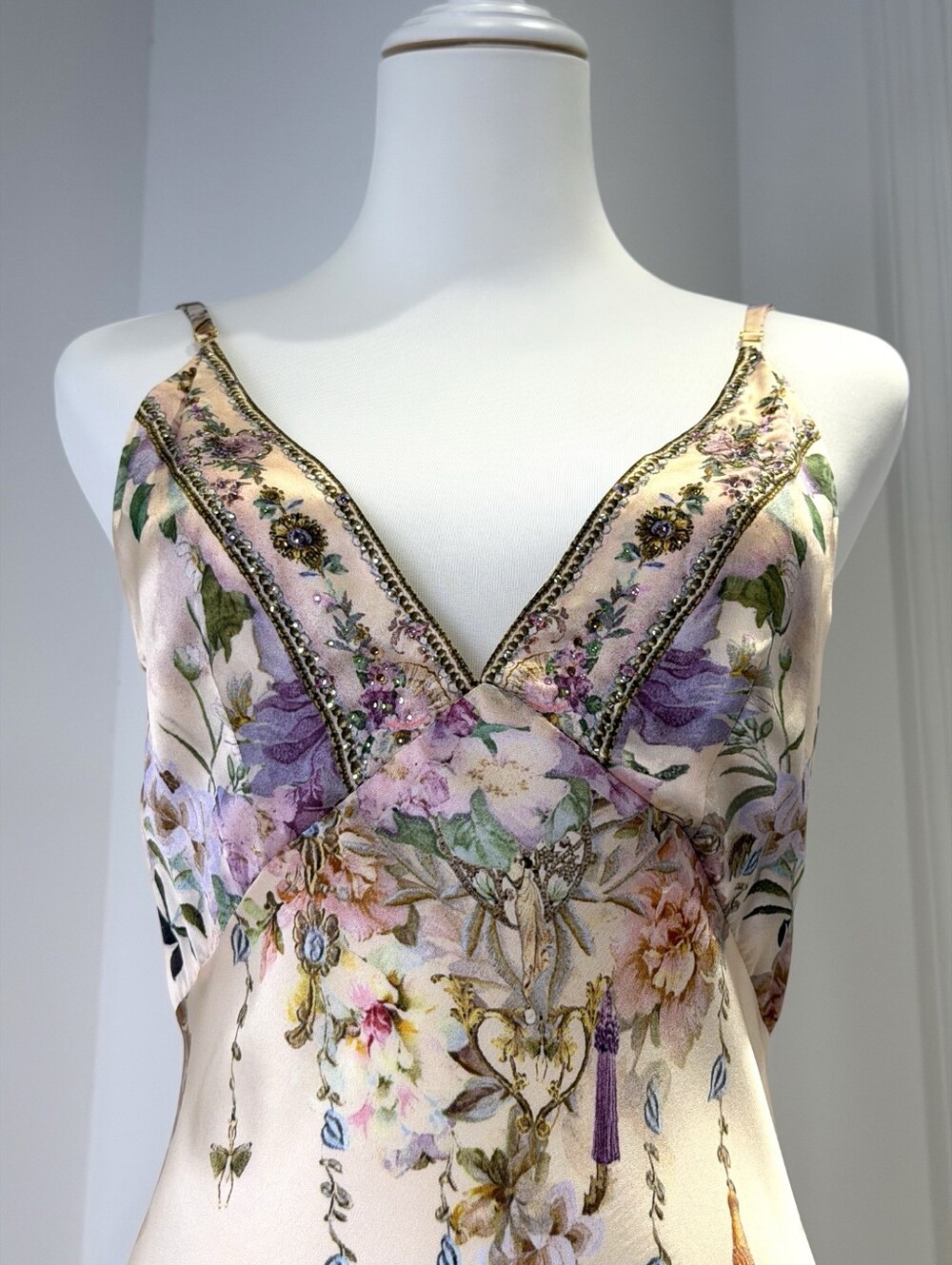 Camilla v neck full length bias slip dress In Adorned in aranjuez - Picture 11 of 13